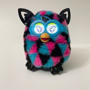 2012 Furby Boom Geometric Fur Black Blue Pink Interactive Toy Tested Working